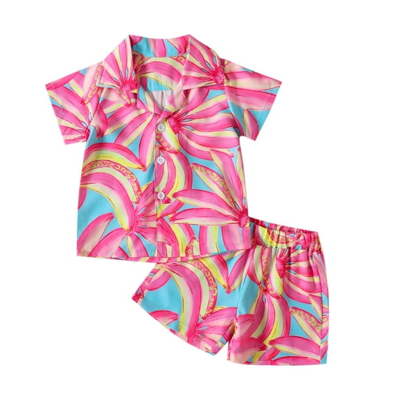 Baby Boys Outfits Short Sleeve Cartoon Pineapple Print Lapel Shirt Tops Shorts Gentleman Set Kids Clothes Pink 6 Months-12 Months