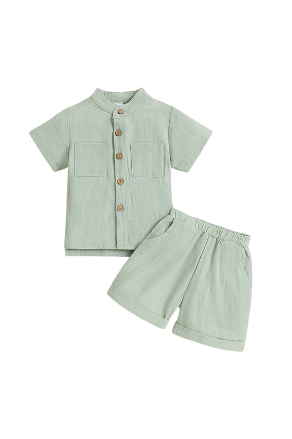 Baby Boys Outfits Summer Casual Short Sleeve Solid Gentleman Hawaii Beach Holiday T Shirt Shorts Kids Clothes Green 12 Months-18 Months