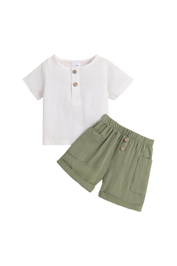 Baby Boys Outfits Summer Casual Short Sleeve Solid Gentleman Hawaii Beach Holiday T Shirt Shorts Kids Clothes Green 3 Months-6 Months