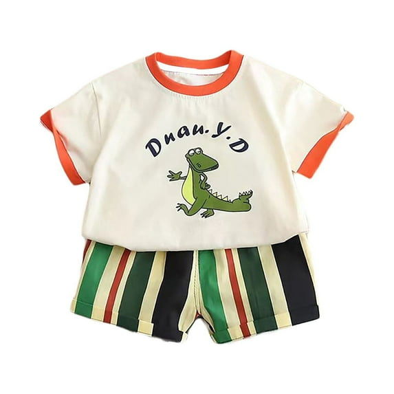 Baby Boys Outfits Summer Outdoor Casual Short Sleeve Cartoon Animal Tops Striped Shorts Kids Clothes Red 12 Months-18 Months