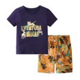 thumbnail image 1 of Baby Boys Outfits Summer Short Sleeve Cartoon Print T Shirt Tops Drawstring Pocketed Shorts Kids Clothes Dark Blue 4 Years-5 Years, 1 of 5