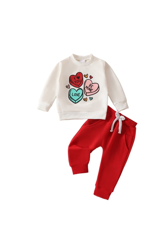 Baby Boys Outfits Valentines Day Clothes Set Crew Neck Long Sleeve Sweatshirt and Pants 6 12 18 24 Months 2T 3T