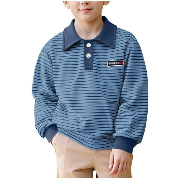 Baby Boys Oversized Striped Sweatshirts Collared Long Sleeve Polo Sweater Vintage Aesthetic Knitted Shirts for 2-13 Years