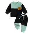 thumbnail image 1 of Baby Boys Pants Set, 6 12 18 24M 3T Contrast Color Long Sleeve Crew Neck Sweatshirt with Elastic Waist Sweatpants Infant Clothes, 1 of 9