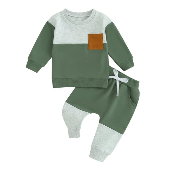 Baby Boys Pants Set, 6 12 18 24M 3T Contrast Color Long Sleeve Crew Neck Sweatshirt with Elastic Waist Sweatpants Infant Clothes