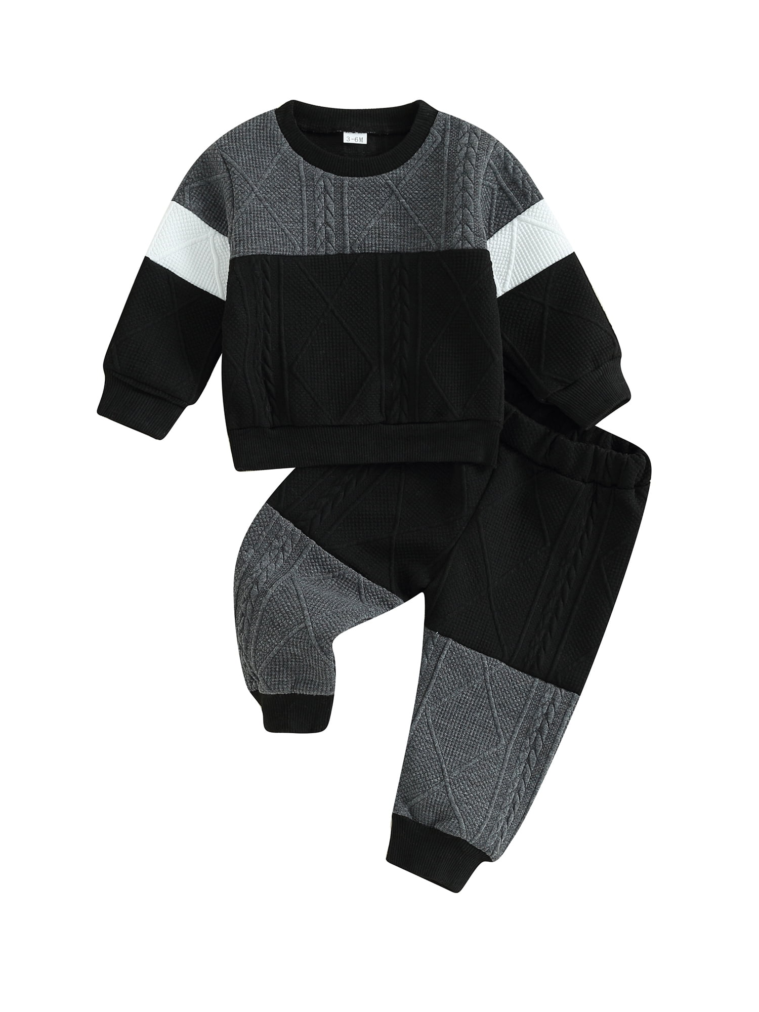 Baby Boys Pants Set, Contrast Color Long Sleeve Sweatshirt Sweatpants