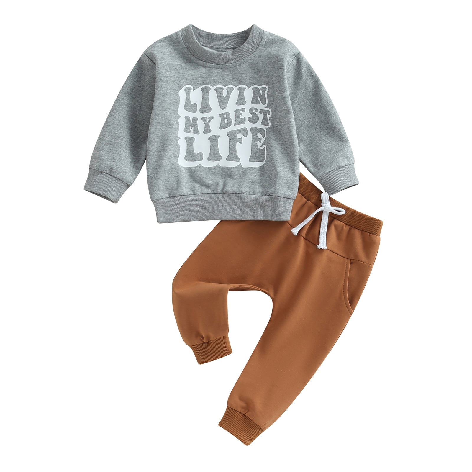 Baby Boys Pants Set, Long Sleeve Crew Neck Letters Print Sweatshirt