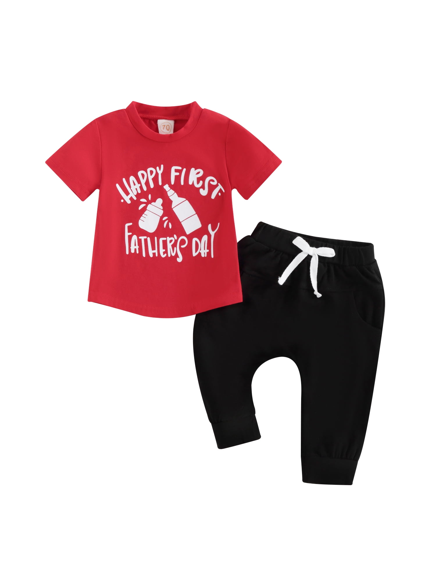 Baby Boys Pants Set, Short Sleeve Crew Neck Letters Print Tshirt with Pants Summer Outfit