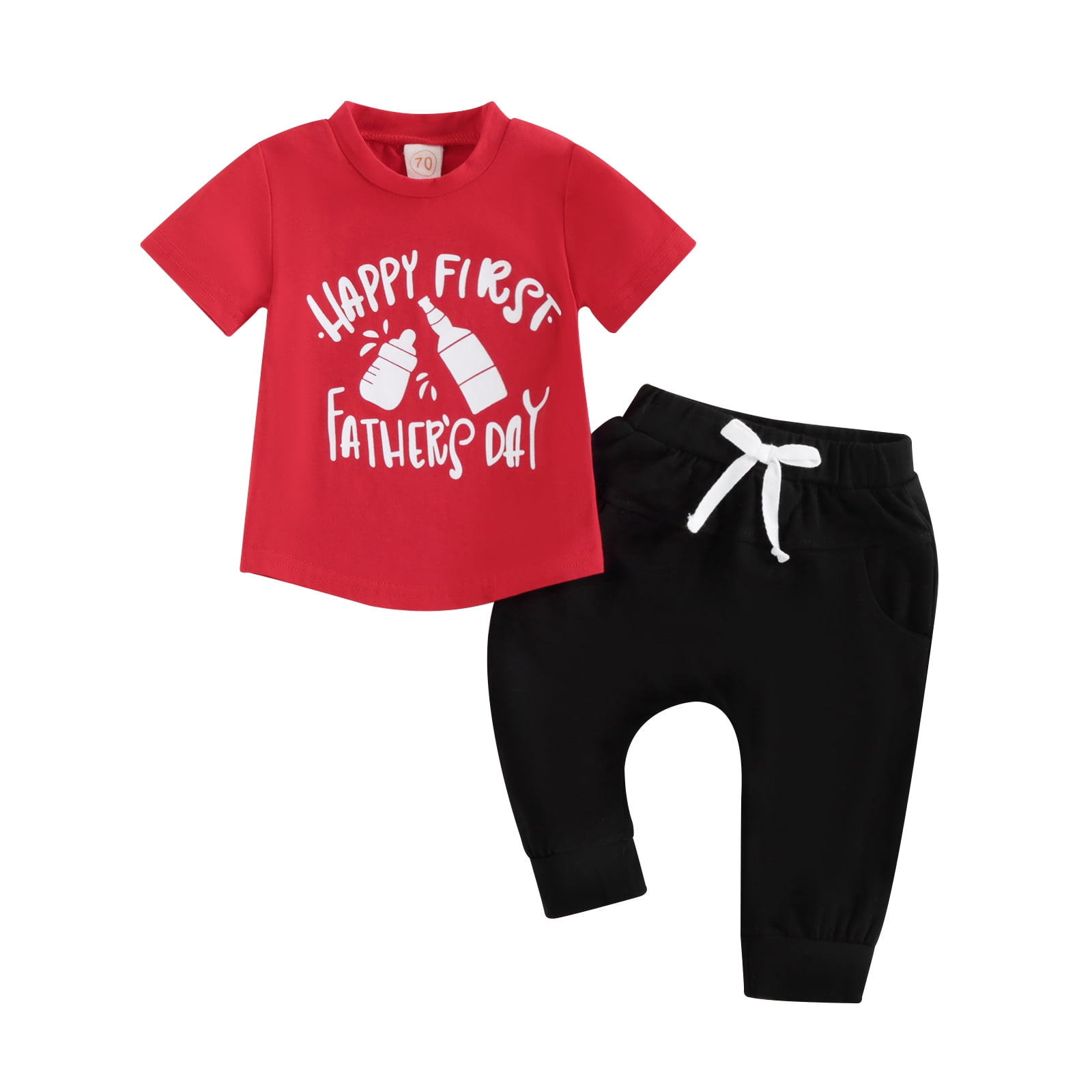 Baby Boys Pants Set, Short Sleeve Crew Neck Letters Print Tshirt with