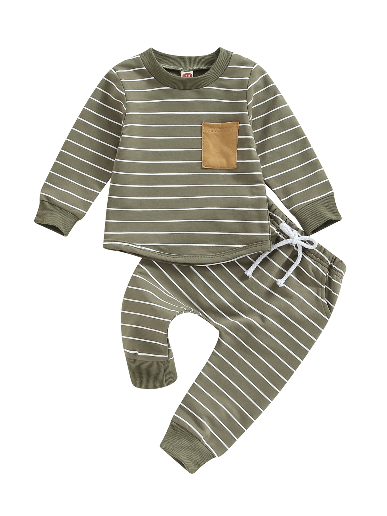 Baby Boys Pants Set, Striped Long Sleeve Crew Neck Sweatshirt with Elastic Waist Sweatpants Fall