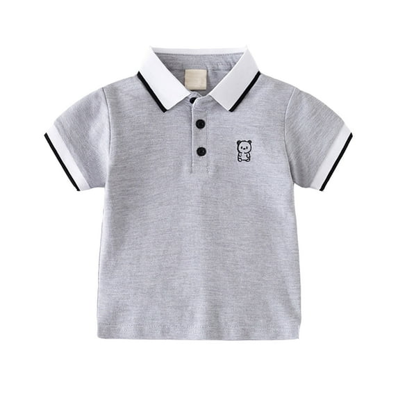 Baby Boys Polo Shirts & Tops Solid Color Button Down Lapel Short Sleeve Casual Comfortable Soft Pullover Tee Shirts Outwear,Gray,12-18 Months