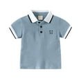 thumbnail image 1 of Baby Boys Polo Shirts & Tops Solid Color Button Down Lapel Short Sleeve Casual Comfortable Soft Pullover T Shirts Holiday Wear,Blue,18-24 Months, 1 of 3