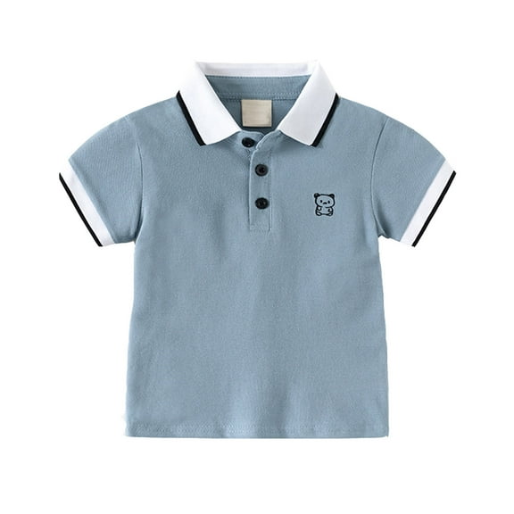 Baby Boys Polo Shirts & Tops Solid Color Button Down Lapel Short Sleeve Casual Comfortable Soft Pullover T Shirts Holiday Wear,Blue,18-24 Months