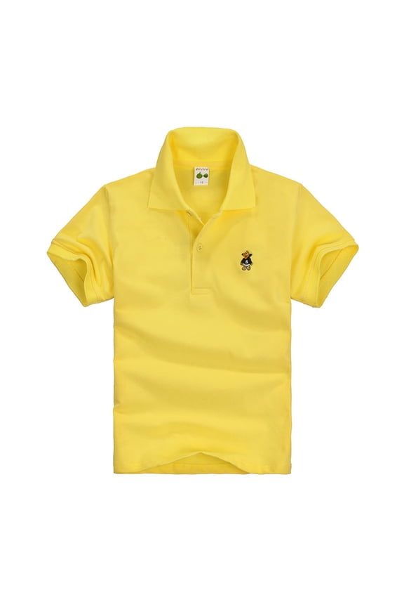 Baby Boys Polo Shirts & Tops Solid Color Lapel Short Sleeve Loose Classic Tunic Soft Pullover T Shirts Sportwear,Yellow,18-24 Months