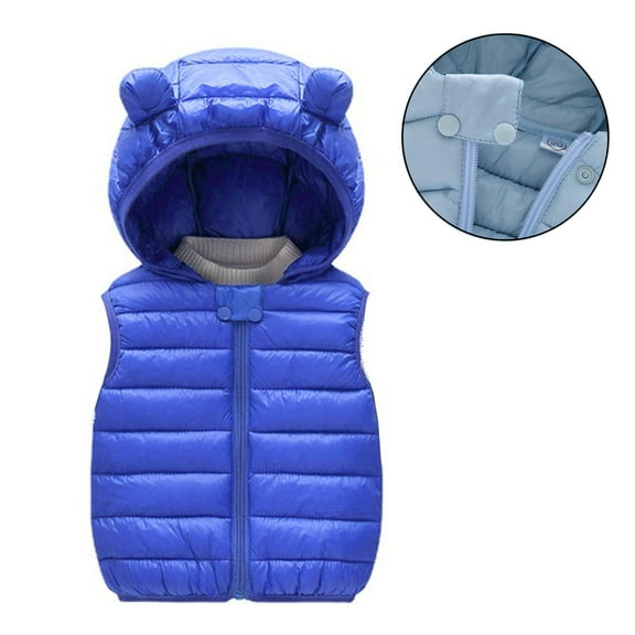 Baby Boys Puffer Vest Hooded Jacket Boys Blue Vest Full-Zip Sleeveless Bear Ears Lightweight Jacket Kids Vest 6-12 Months