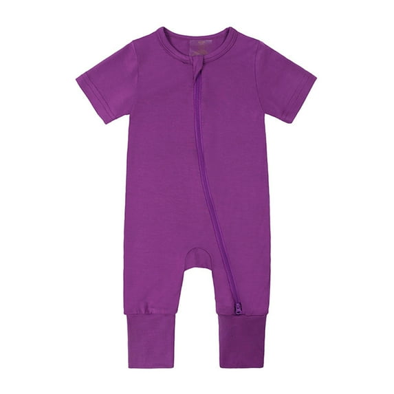 Baby Boys Romper Short Sleeve Footless Jumpsuit Soft Zipper Pajama Sleeper Comfortable Playwear for Toddler Purple