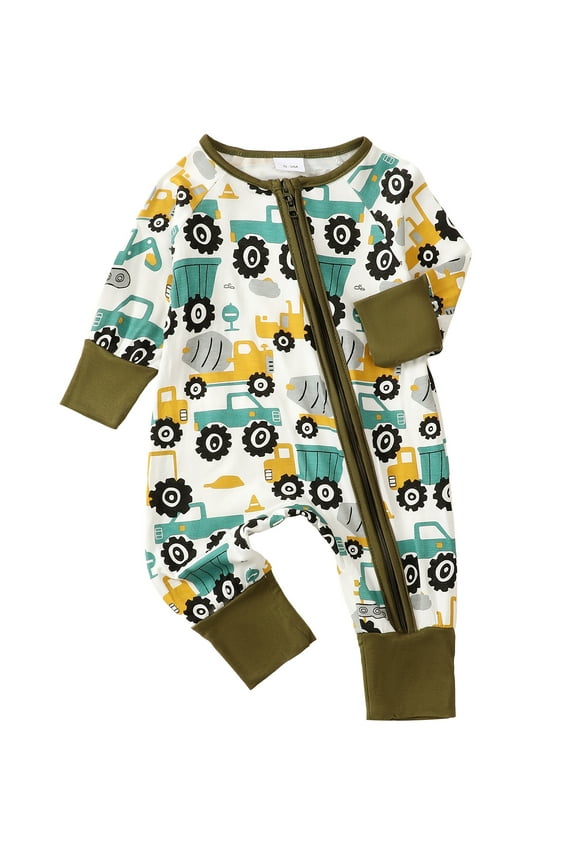 Baby Boys Romper Zip-up Jumpsuits Long Sleeve One Piece Bamboo Rompers for Newborn