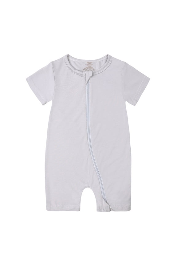 Baby Boys Romper Zipper Sleeper Short Sleeve Jumpsuit Soft Comfortable Pajamas Playwear Outfit Grey