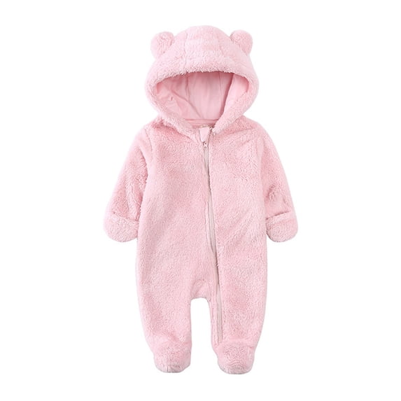Baby Boys Rompers Unisex Winter Solid Warm Snowsuit Cute Bear Ear Hooded Footed Romper Casual Coverall Onesies