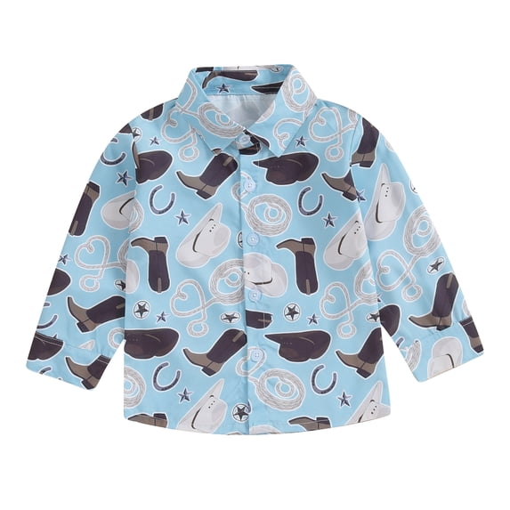 Baby Boys Shirt Long Sleeve Turn-down Collar Button Closure Cactus/Hat Print Toddler Fall Shirt Casual Tops