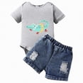 thumbnail image 1 of Baby Boys Shorts Outfit Set Short Sleeve Tops with Cartoon Print and Denim Shorts Set Toddler Boy Summer Clothes, 1 of 6