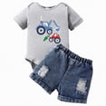 thumbnail image 1 of Baby Boys Shorts Outfit Set Short Sleeve Tops with Cartoon Print and Denim Shorts Set Toddler Boy Summer Clothes, 1 of 6