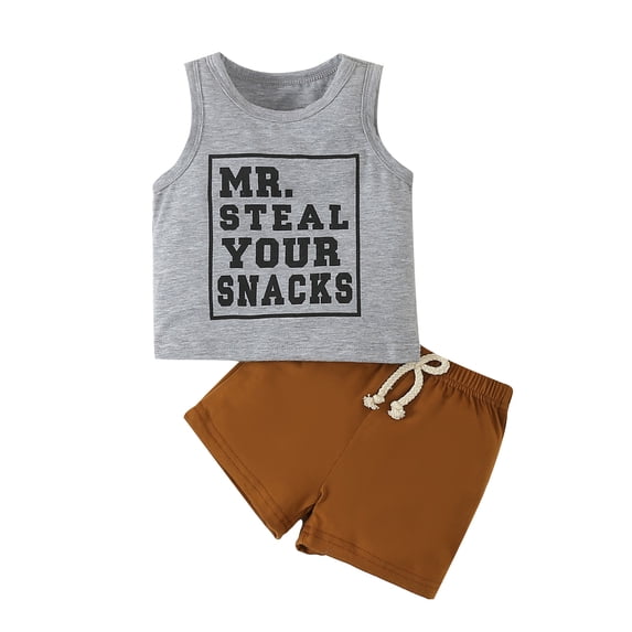 Baby Boys Shorts Set, Letters Print Tank Top with Elastic Waist Shorts Summer Outfit 1 Months-3 Years