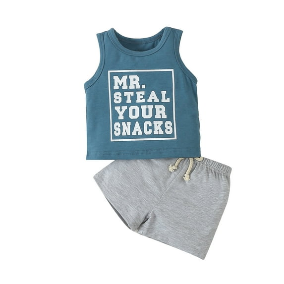Baby Boys Shorts Set, Letters Print Tank Top with Elastic Waist Shorts Summer Outfit