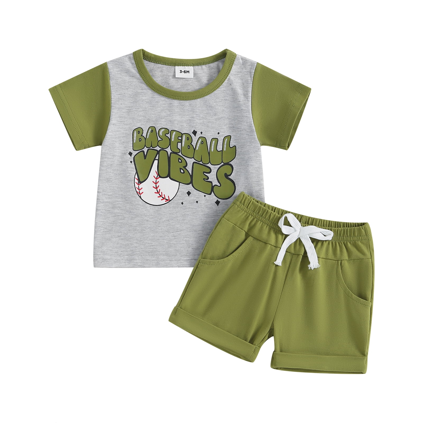 Baby Boys Shorts Set, Short Sleeve Letters Baseball Print Tshirt with