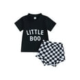 thumbnail image 1 of Baby Boys Shorts Set, Short Sleeve Letters Print T-shirt with Elastic Waist Plaid Shorts Halloween Clothes, 1 of 9