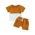 thumbnail image 1 of Baby Boys Shorts Set, Short Sleeve Patchwork T-shirt with Elastic Waist Shorts Summer Outfit, 1 of 9