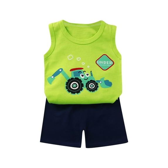 Baby Boys' Shorts Sets Sleeveless Print Crew Neck Cute Casual Clothes Set Summer Outfit 3M-6Y