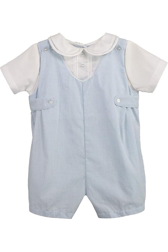 Baby Boys' Side Tab Pintuck Gingham Romper, Blue, 3 Month