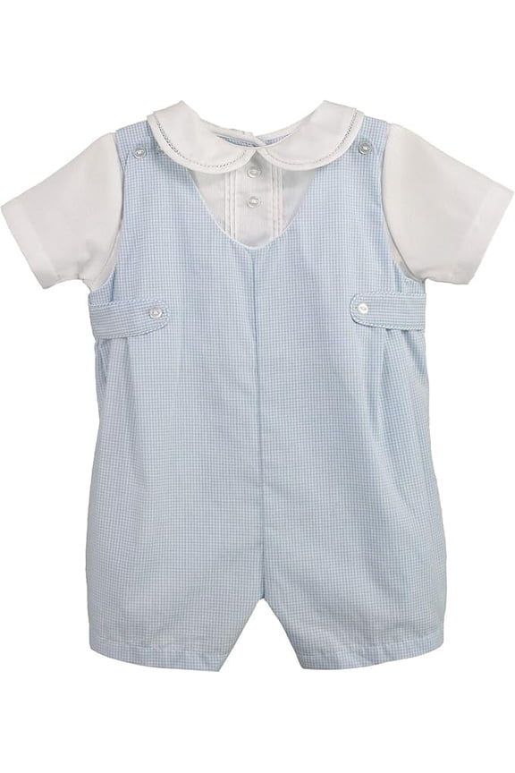 Baby Boys' Side Tab Pintuck Gingham Romper, Blue, 6 Month