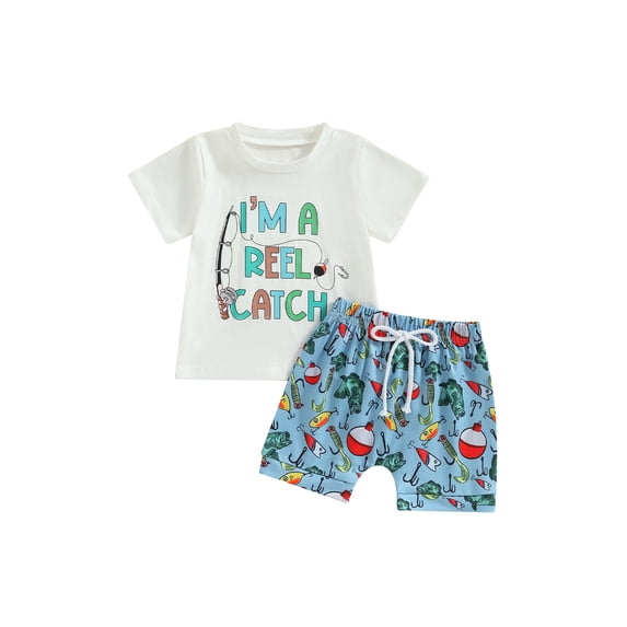 Baby Boys Summer 2-Piece Clothing Western Print Short Sleeve T-Shirt and Elastic Shorts Outfits Set