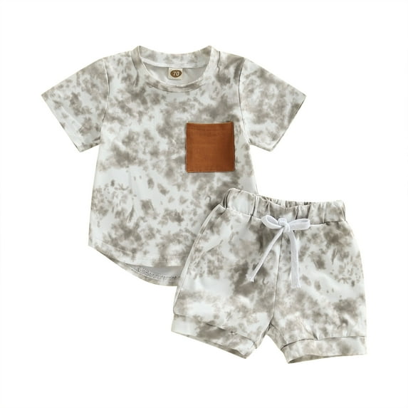 Baby Boys Summer Clothes Outfit 6 12 18 24 Months Toddle Tie-dye Print Short Sleeve Crew Neck T-shirt with Elastic Waist Shorts Set