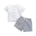 thumbnail image 1 of Baby Boys Summer Clothes Sets Outfits Unisex Spring Cotton Ribbed Short Sleeve Striped Shorts Outfits Clothes 18-24 Months, 1 of 7