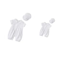 thumbnail image 1 of Baby Boys Summer Outfits Long Sleeve Romper with Hat, Casual White One-Piece Jumpsuit for 0-12 Months, Soft Breathable Cotton Fabric, Everyday Wear and Baptism Outfit, 1 of 7