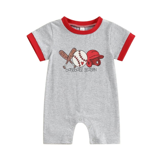 Baby Boys Summer Romper Infant Short Sleeve Crew Neck Baseball Print Casual Jumpsuit