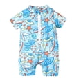 thumbnail image 1 of Baby Boys Summer Swimsuit Dinosaur/Shark Print Zipper One Piece Rash Short Sleeve Zipper Jumpsuit Swimwear Beachwear,Light Blue, 1 of 4