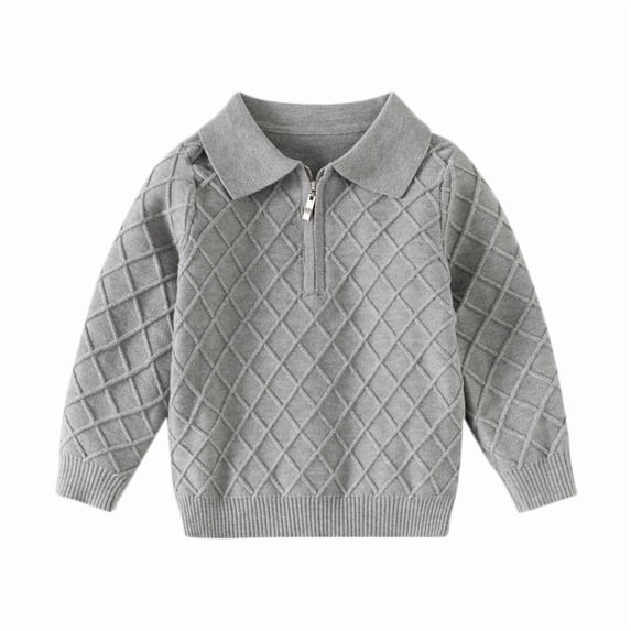 Baby Boys Sweater Solid Color Long Sleeve Turn Down Collar Button Front Knit Pullover Warm Sweater Toddler Clothes Knitwear Baby Jumpers Tops for Fall Winter Gray 5-6 Years