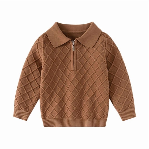 Baby Boys Sweater Solid Color Long Sleeve Turn Down Collar Button Front Knit Pullover Warm Sweater Toddler Clothes Knitwear Baby Jumpers Tops for Fall Winter Brown 7-8 Years
