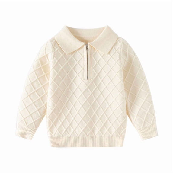 Baby Boys Sweater Solid Color Long Sleeve Turn Down Collar Button Front Knit Pullover Warm Sweater Toddler Clothes Knitwear Baby Jumpers Tops for Fall Winter Beige 2-3 Years