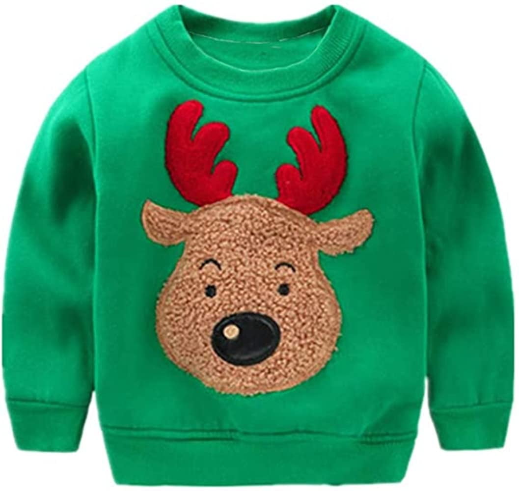 Baby Boys Sweatshirts Christmas Reindeer Fleece Crewneck Pullover Winter Warm Xmas Sweaters Tops