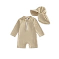 thumbnail image 1 of Baby Boys Swimsuit Seersucker Long Sleeve One Piece Zipper Bathing Suit Rash Guard Swimwear Sunsuit, 1 of 8