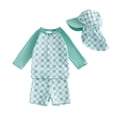 thumbnail image 1 of Baby Boys Swimsuit Summer Plaid Print Long Sleeve Rash Guard Swim Trunk with Hat Set Three Piece for Toddler Green 18 Months-24 Months, 1 of 7