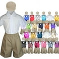 thumbnail image 1 of Baby Boys Toddler Formal Vest Shorts Suit Satin Vest Bow Tie 5pc Khaki Set S-4T, 1 of 4