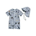 thumbnail image 1 of Baby Boys Toddler Swimsuit One Piece Zipper Bathing Suit Summer Beach Rash Guard Swimwear with Hat, 1 of 6