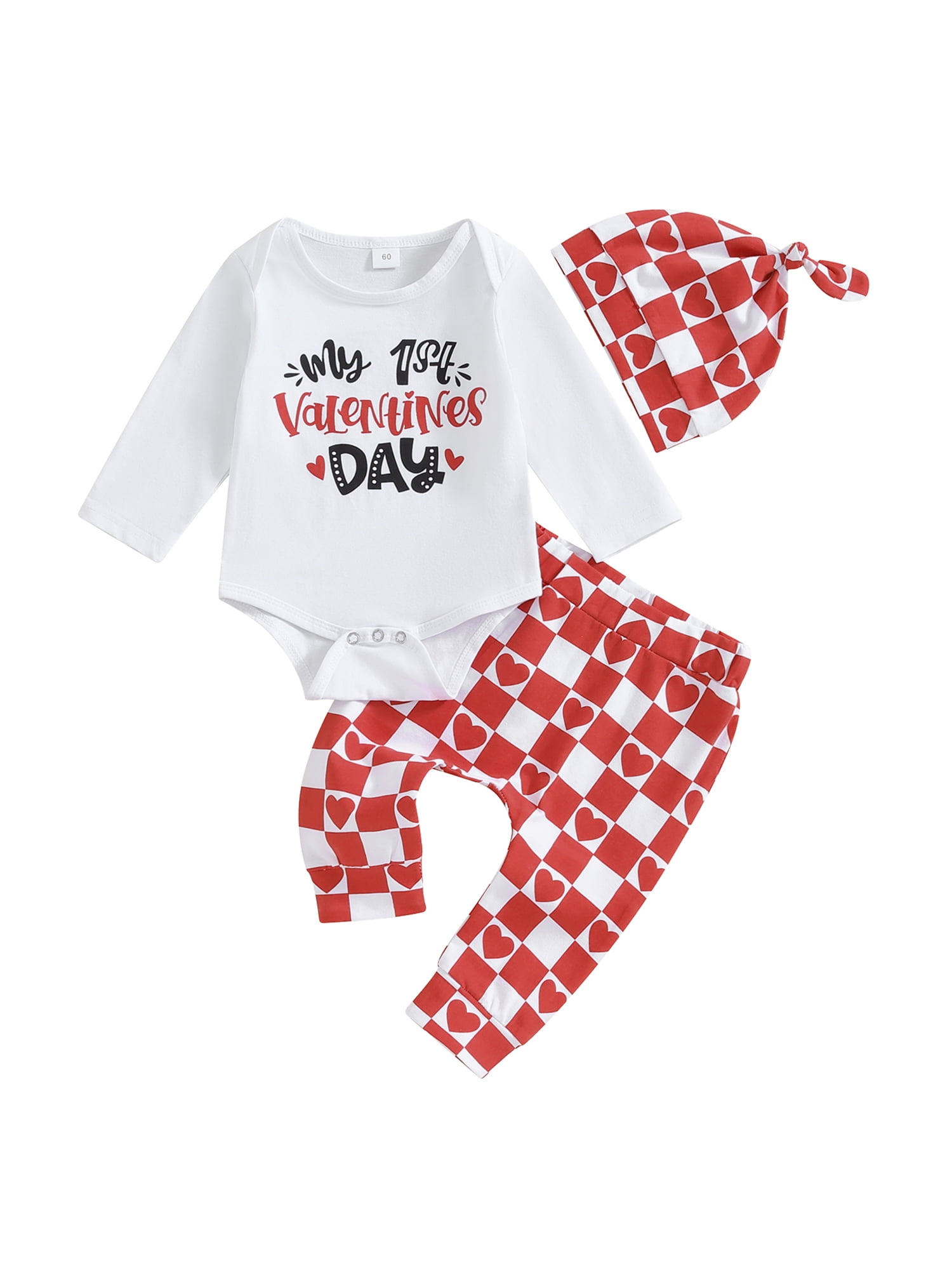 Baby Boys Valentine's Day Outfit Outfit Long Sleeve Heart Letter Print Romper and Plaid Pants