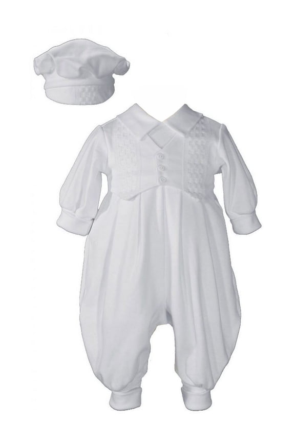 Baby Boys White Cotton Long Sleeves Hat Christening Coverall